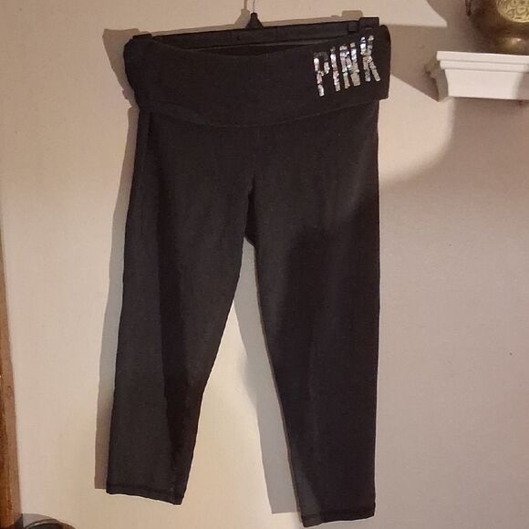 PINK VICTORIAS SECRET capri Black Leggings with Sequin Detail XS - Picture 1 of 6